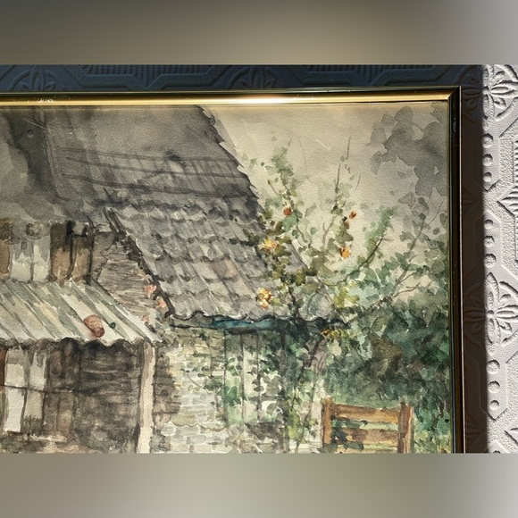 Country Cabin Original Water Colour. Artist Unknown. Gold tone pressure Frame - Picture 3 of 13